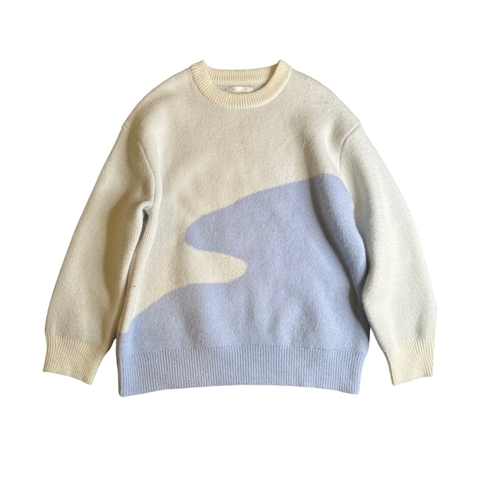 Oak + Fort Women's Cream Blue Abstract Colorblock Classic Crewneck Sweater S-M